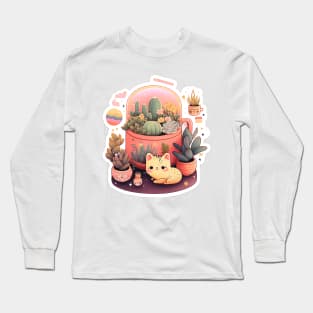 Cute kawaii fluffy cats and plants Long Sleeve T-Shirt